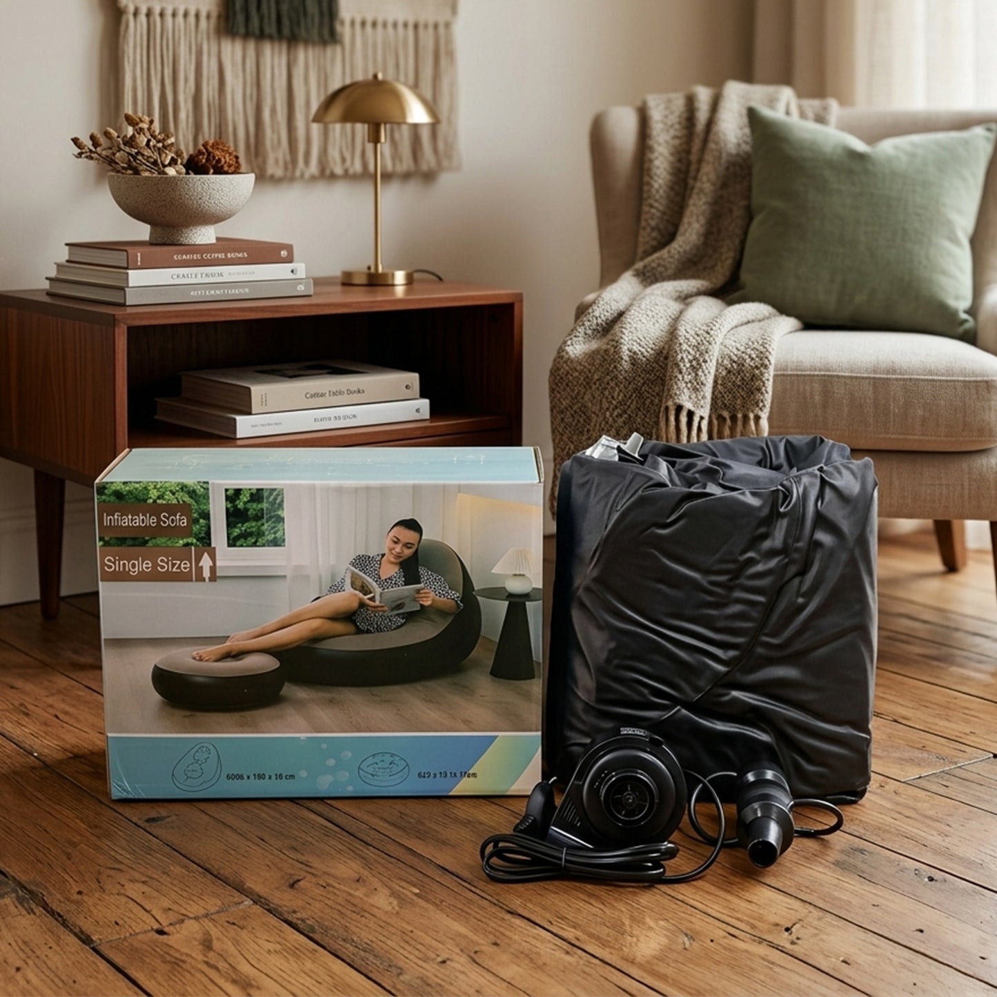 Portable Inflatable Air Sofa Chair with Footrest & Electric Pump - 1 Set - Great Price - Image 6