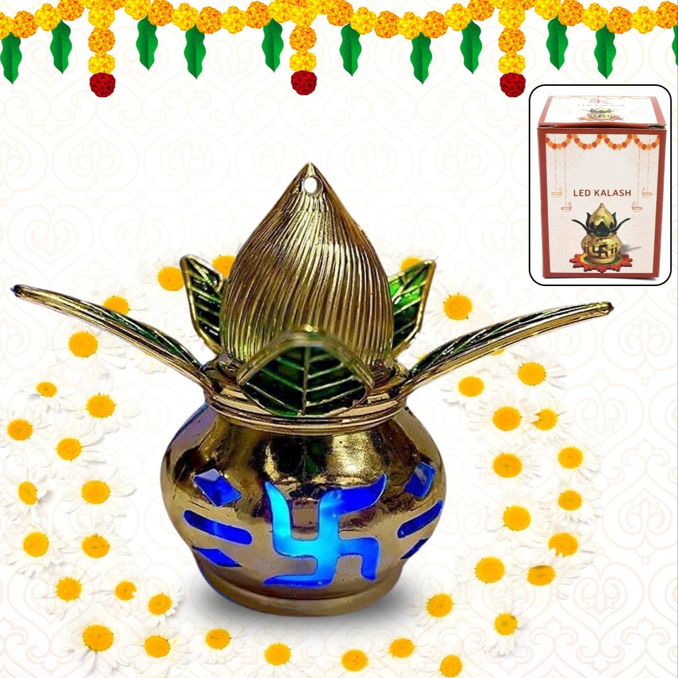 Gold Plated Eco Friendly Led Kalash For Pooja Mandir (1 Pc Multicolor Led) - Happy Price - Image 1