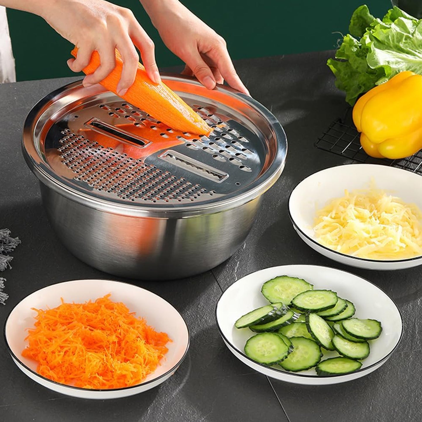 3-in-1 Stainless Steel Kitchen Bowl Set - Mixing, Straining & Grating - Happy Price - Image 7