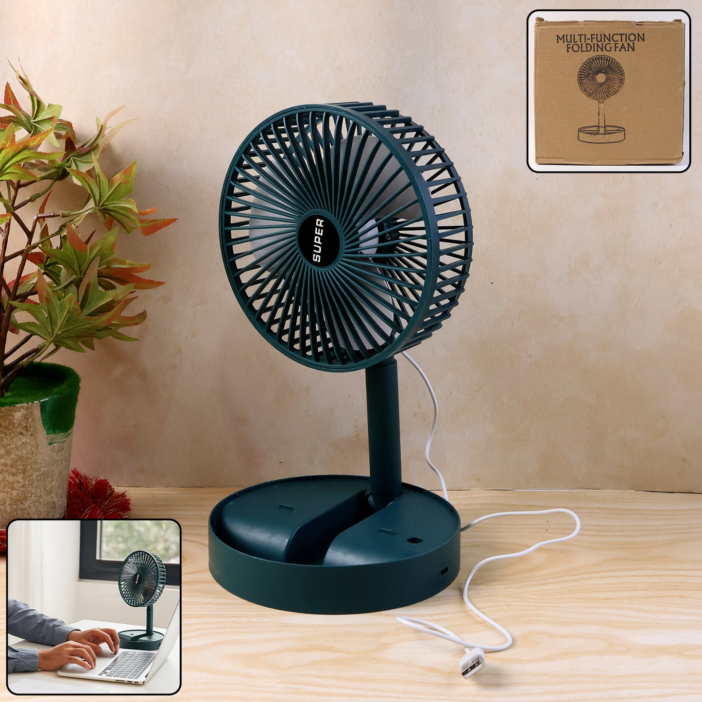 Foldable USB Mini Desk Fan - Adjustable Height & Angle, Quiet Operation (1 Pc) - Happy Price - Image 2