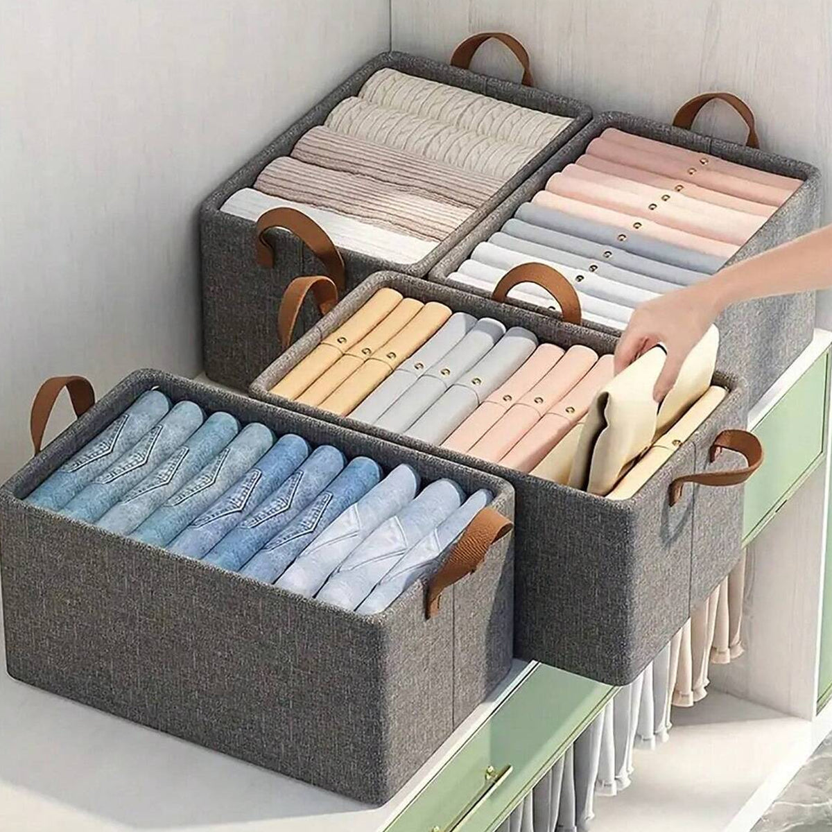 Cloth Storage Baskets Closet Storage Bins Canvas Fabric Storage Basket For Shelves Basket Organizers For Shelf Storage Bins For Clothes (4827 Cm) - Happy Price - Image 3