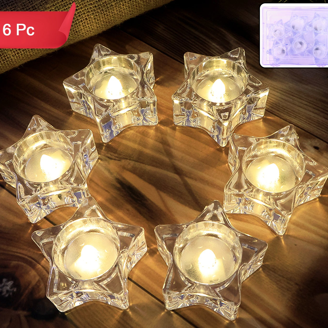 Star-Shaped LED Flameless Candles - Set of 6 - Happy Price - Image 1