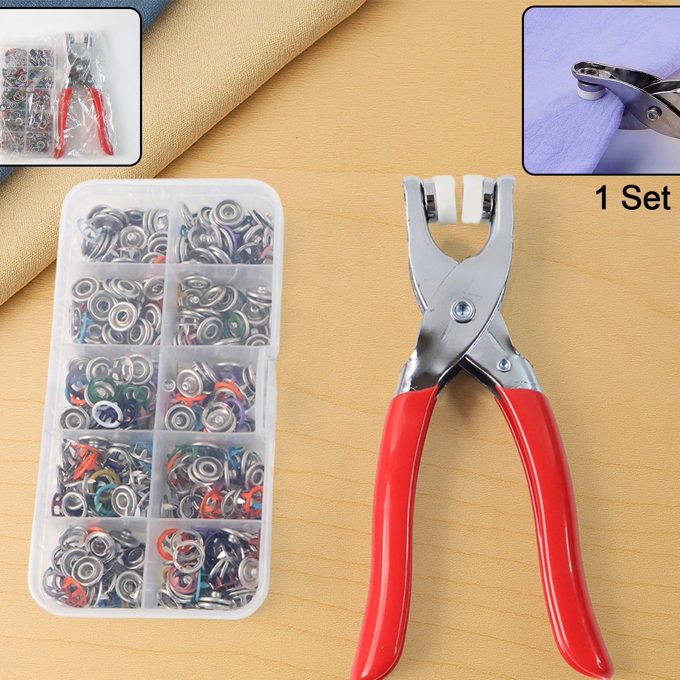 Snap Button Plier Tool Kit with 100+ Assorted Metal Studs - DIY Fastener Set - Great Price - Image 1