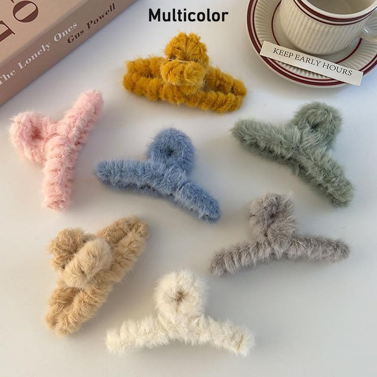 Large Plush Hair Claw Clips Plastic Fluffy Hair Claw Hair (1 Pc Mix Color) - Happy Price - Image 5