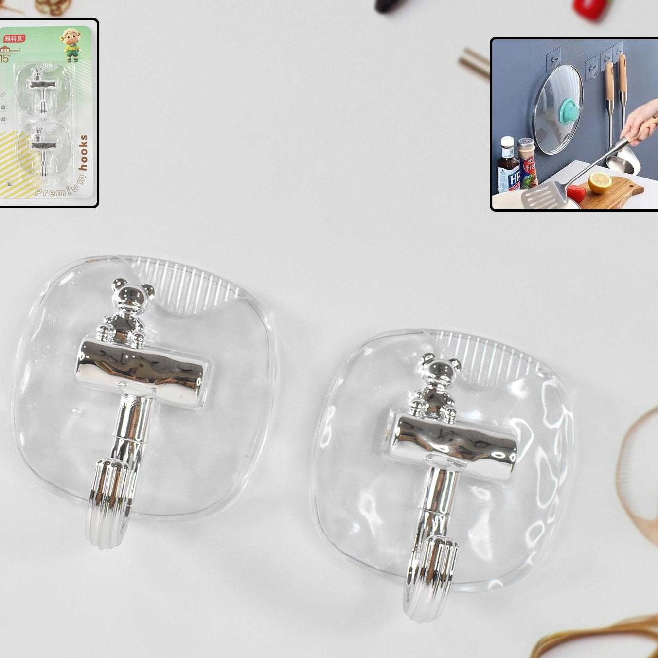 Large Plastic Self Adhesive Wall Hooks (2 Pc) - Happy Price - Image 1