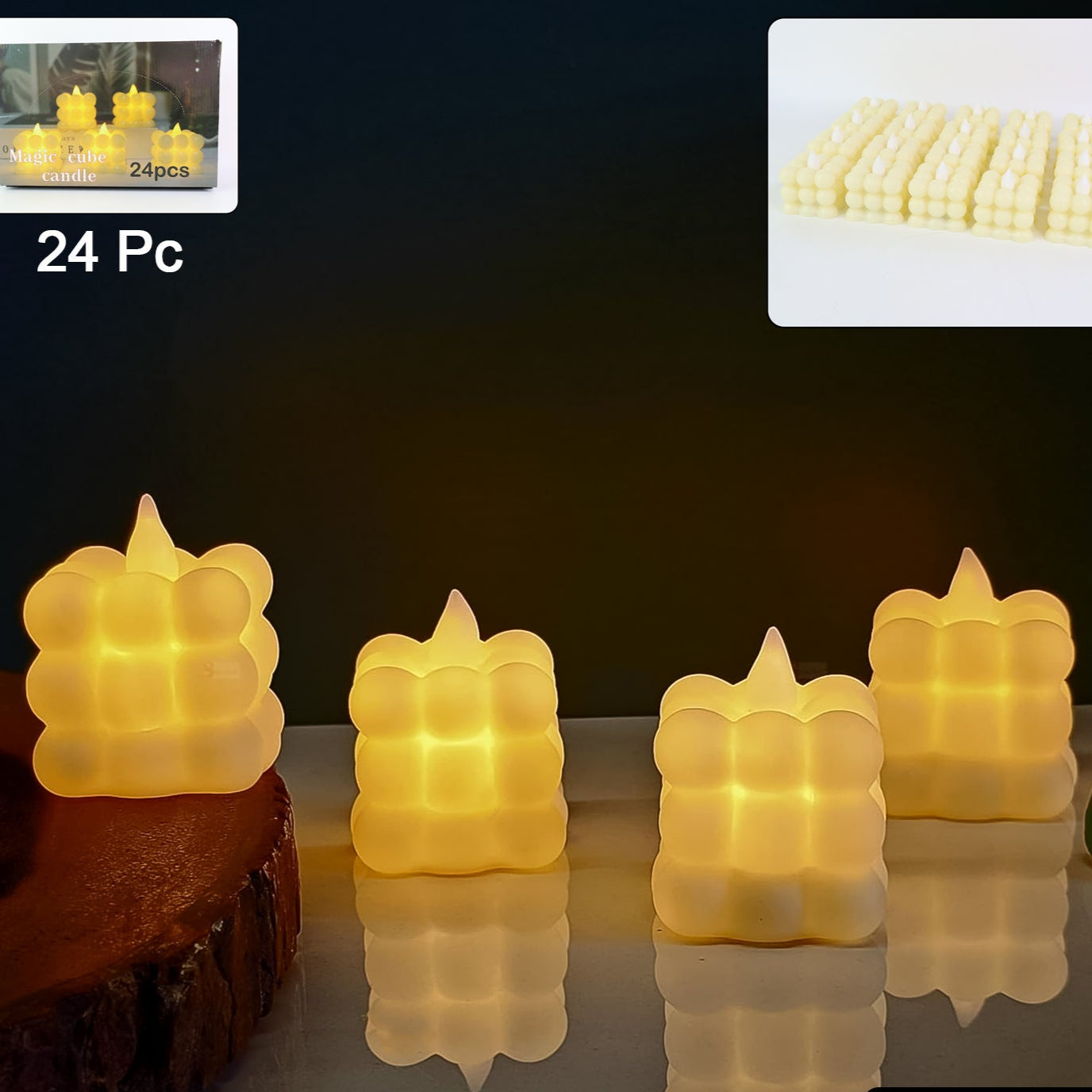 24 Pc LED Flameless Cube Candles - Safe Decorative Lights for Home & Events - Happy Price - Image 1