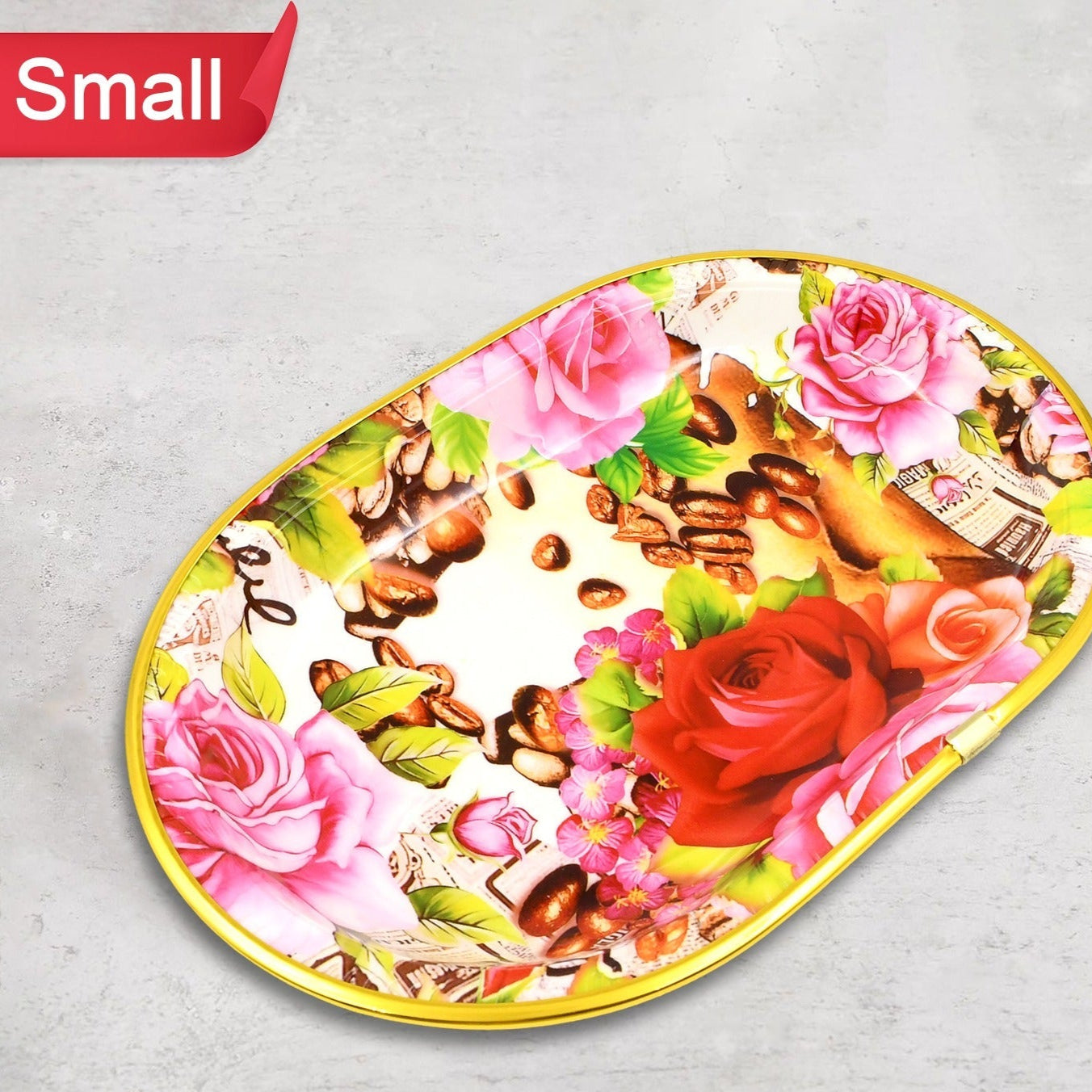 Small Plastic Flower Printed Design Serving Tray (1 Pc 27 X 18 Cm) - Happy Price - Image 1