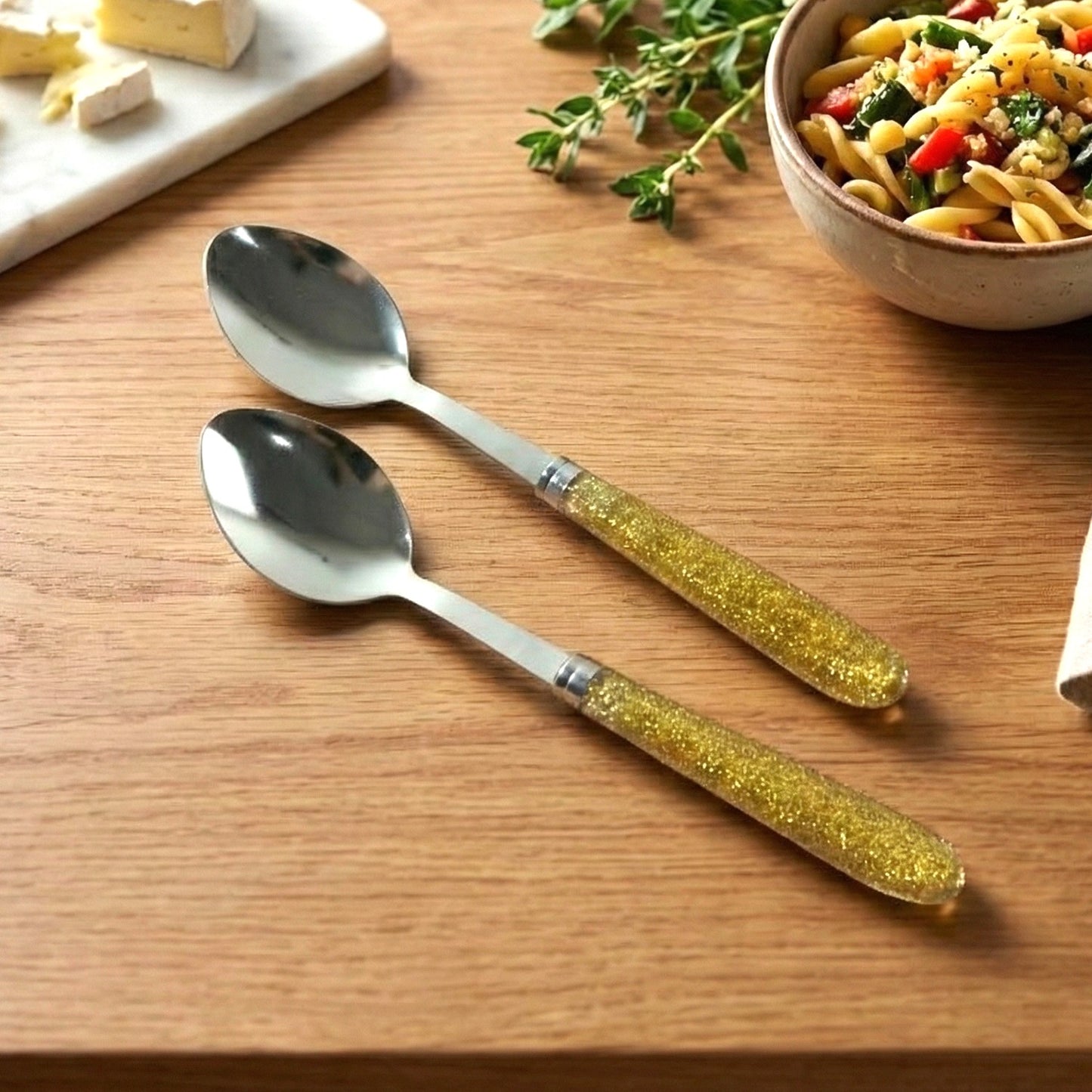 Set of 2 Stainless Steel Dining Spoons with Decorative Handles - Happy Price - Image 2