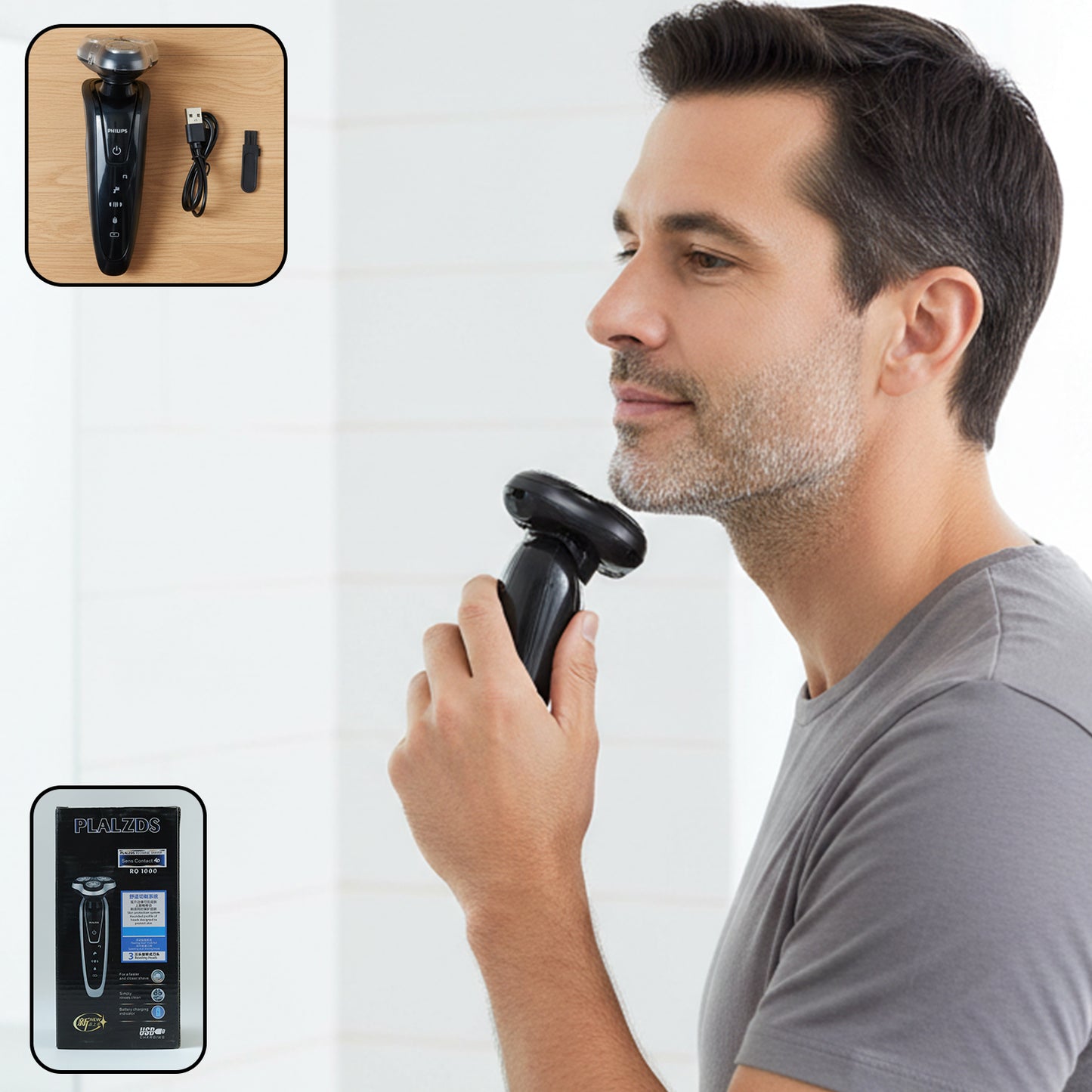 Rechargeable Electric Rotary Shaver for Men - 1 Set with 3D Floating Heads & USB Charging - Great Price - Image 2