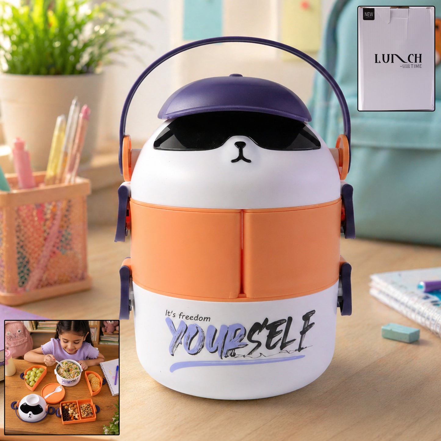 Cute Cartoon Double Layer Lunch Box with Handle - 1 Pc - Great Price - Image 2