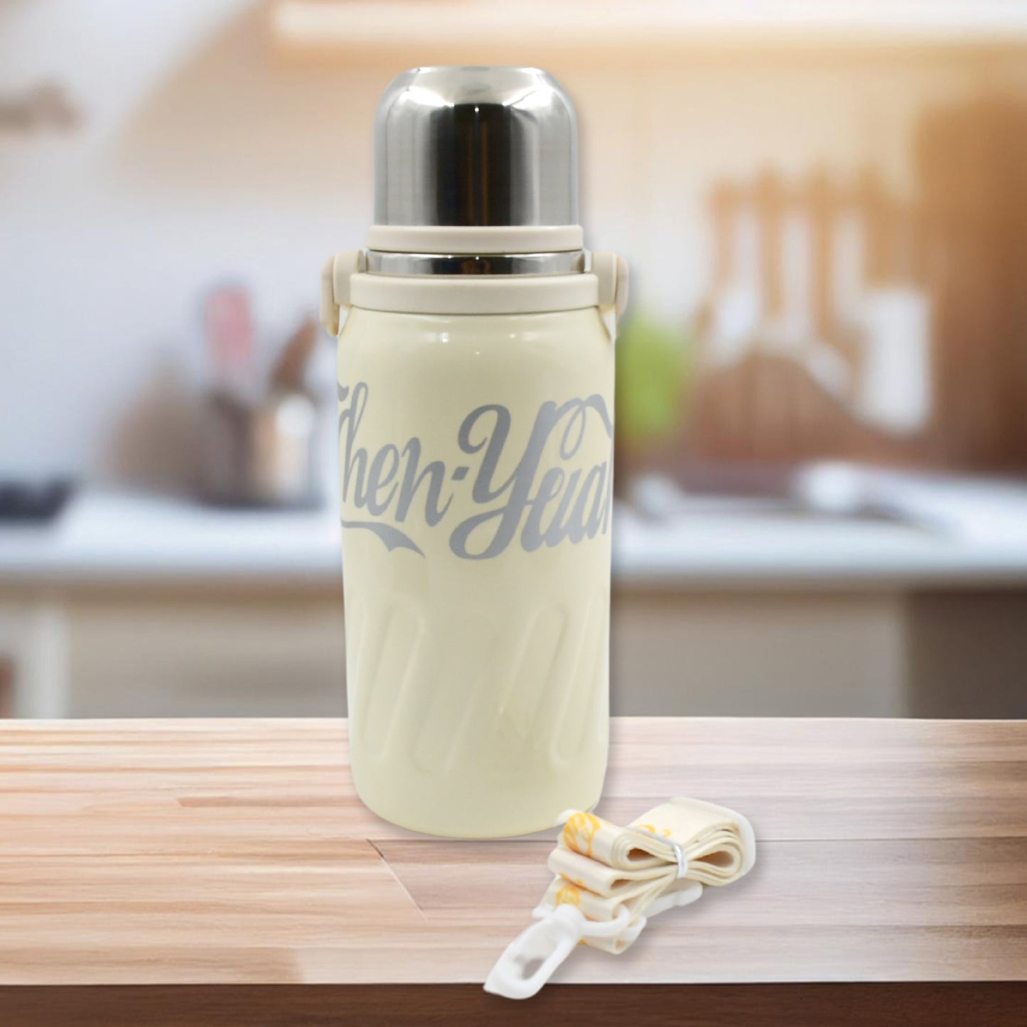 Stainless Steel Vacuum Insulated Water Bottle Leak Proof Flask For Tea Coffee Reusable Water Bottle With Hanging Strap Bottle For Hot Cold Drinks Wide Mouth Water Flask (900 Ml) - Happy Price - Image 6