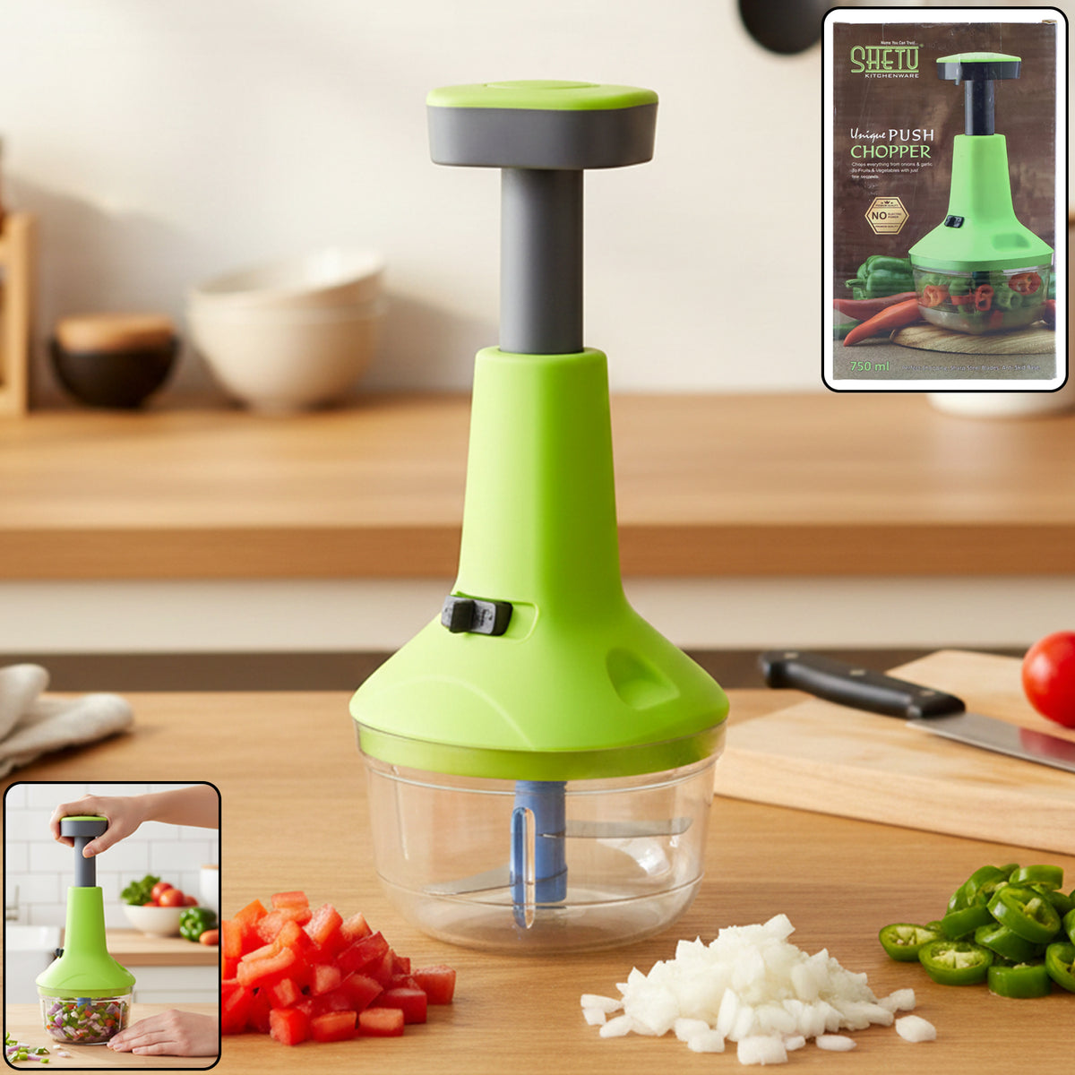 750 ML Push Chopper for Vegetables & Fruits - Manual Hand Press Dicer - Happy Price - Image 2