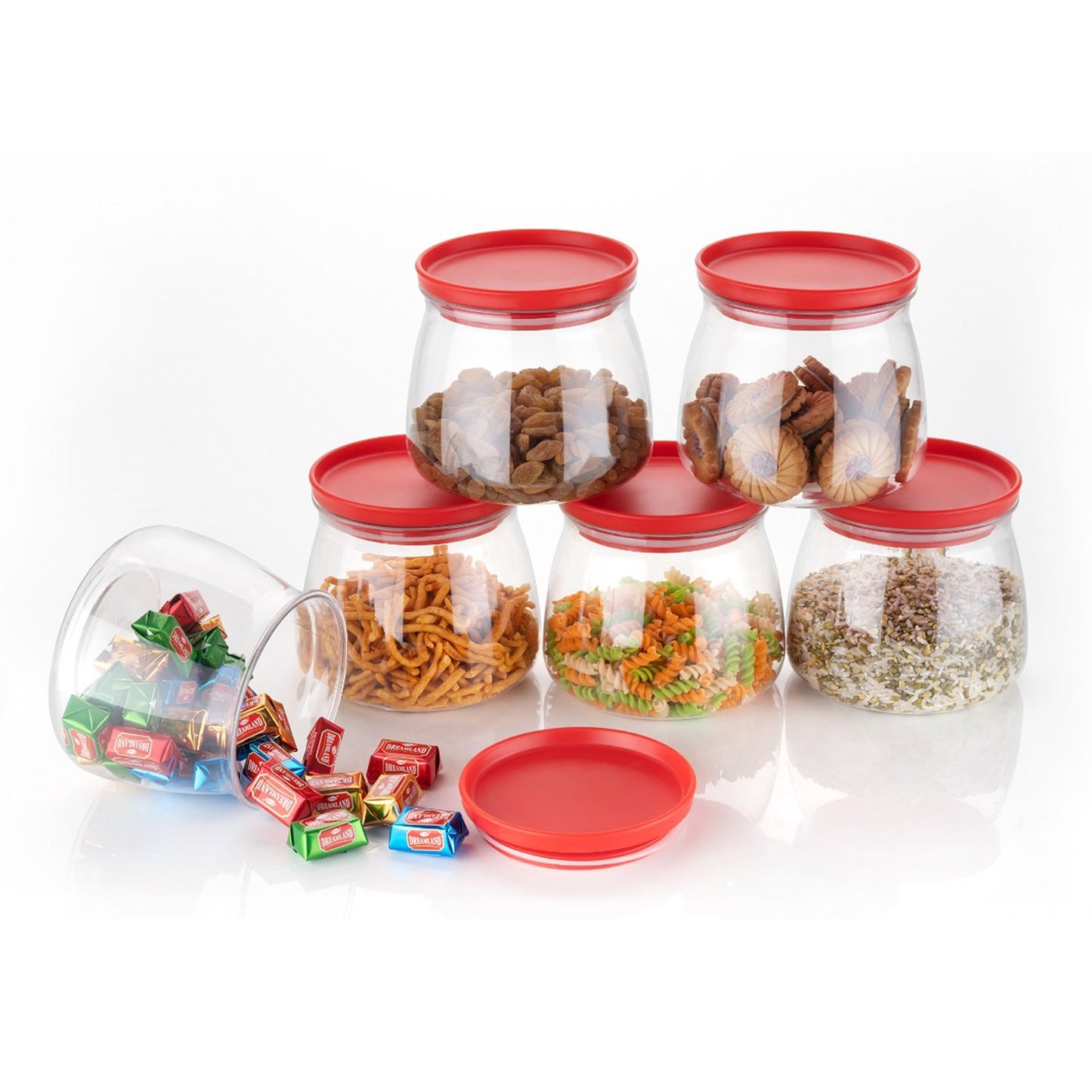 Matka Shaped Jar With Air Tight Leak Proof Lid (Multicolour) (Set Of 6) (900ml) - Happy Price - Image 5