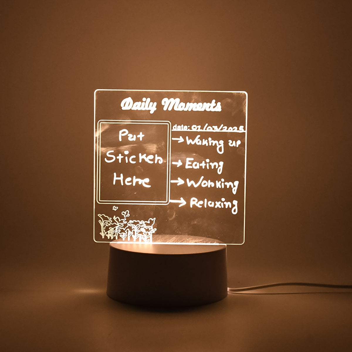 Heart Shape Acrylic Message Board with LED Light - Erasable Drawing Lamp for Notes & Decor (1 Pc) - Happy Price - Image 3