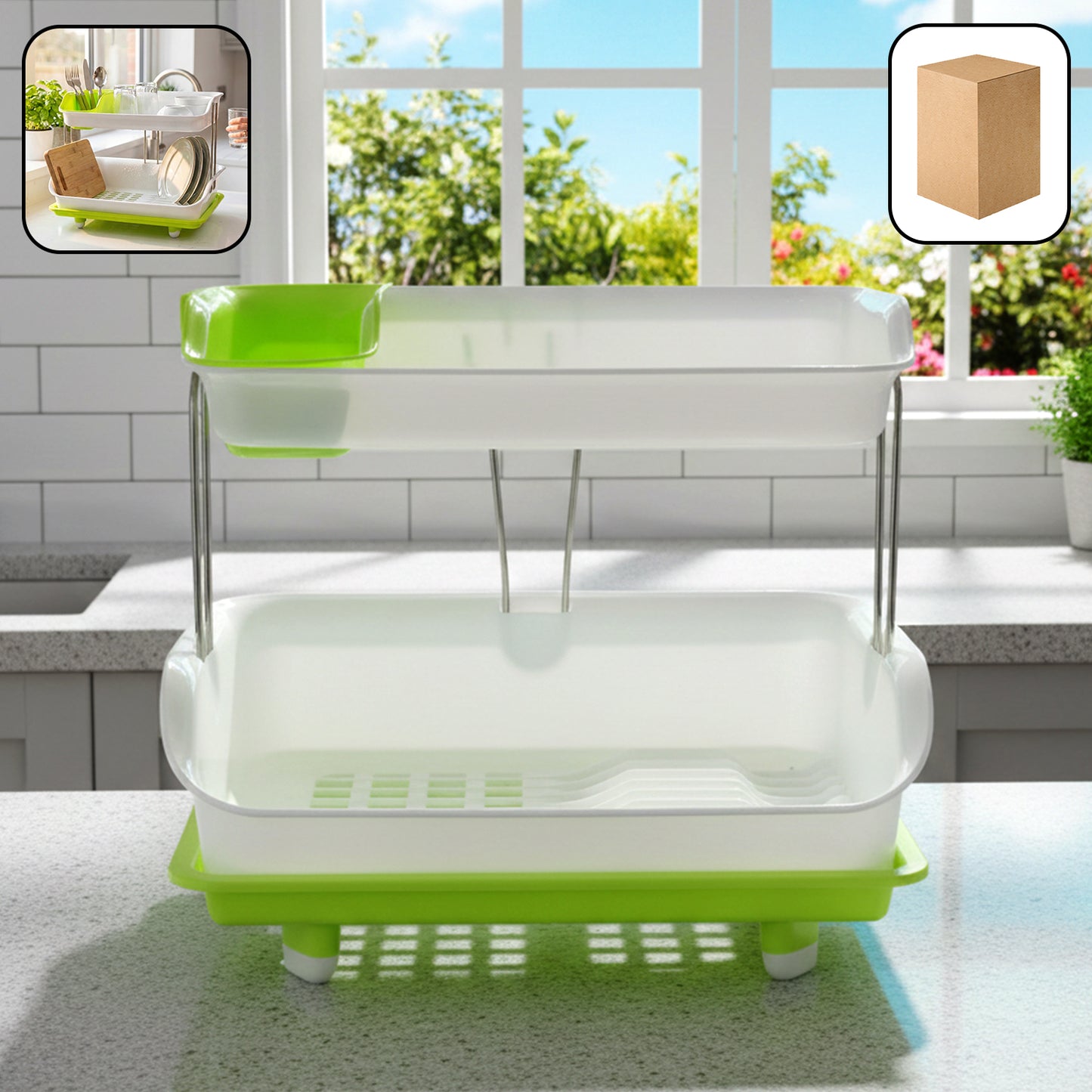 2 Tier Kitchen Dish Rack with Drain Tray & Utensil Holder - 1 Set - Great Price - Image 2