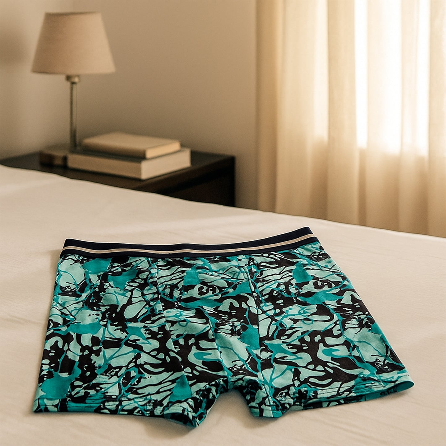 Men's Stretch Boxer Briefs - Large (1 Pc) - Abstract Teal/Black Print - Happy Price - Image 3