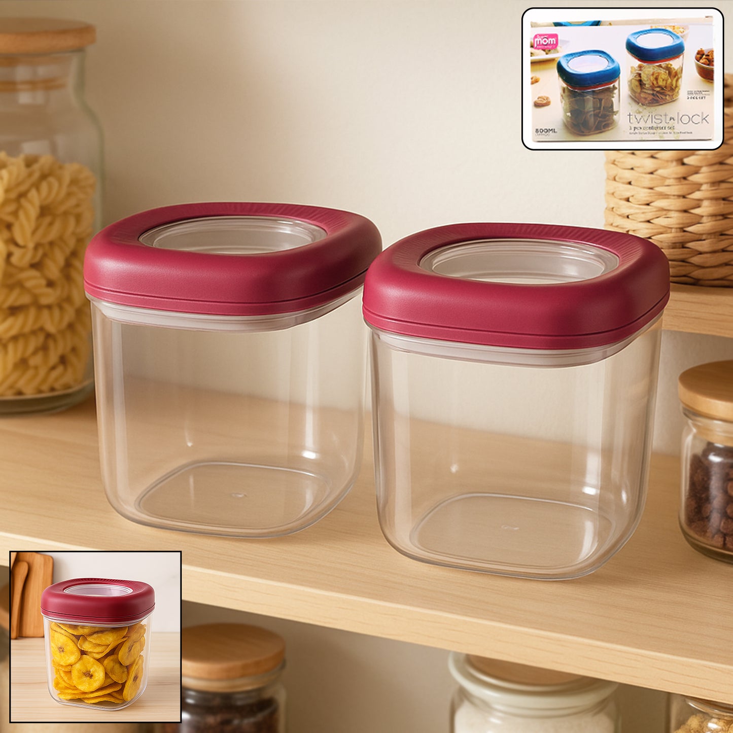 2 Pcs Approx 800 ML Airtight Twist Lock Kitchen Storage Containers - Happy Price - Image 2