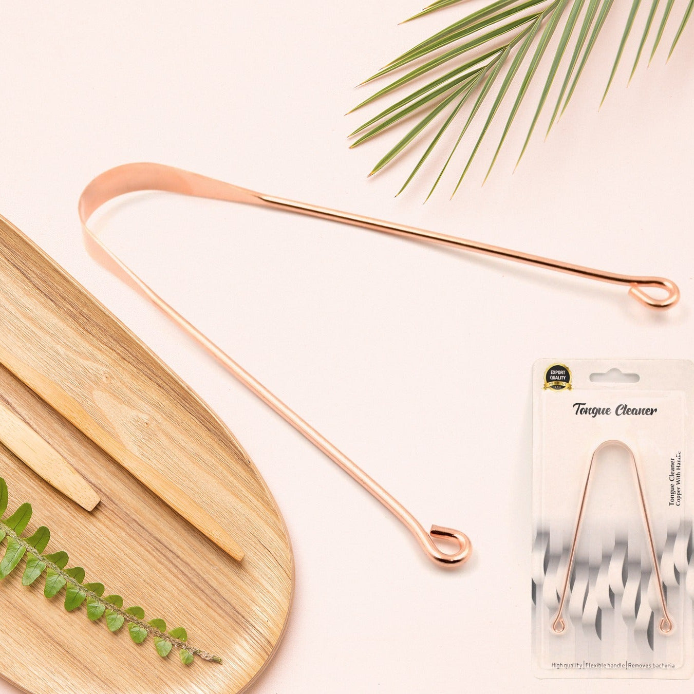 Tongue Cleaner For Kids Adults Tongue Scraper For Bad Breath Maintain Oral Hygiene For Daily Use For Fresh Breath Bacteria Removal Improved Taste (Steel Copper Tongue Cleaner 1 Pc) - Happy Price - Image 1