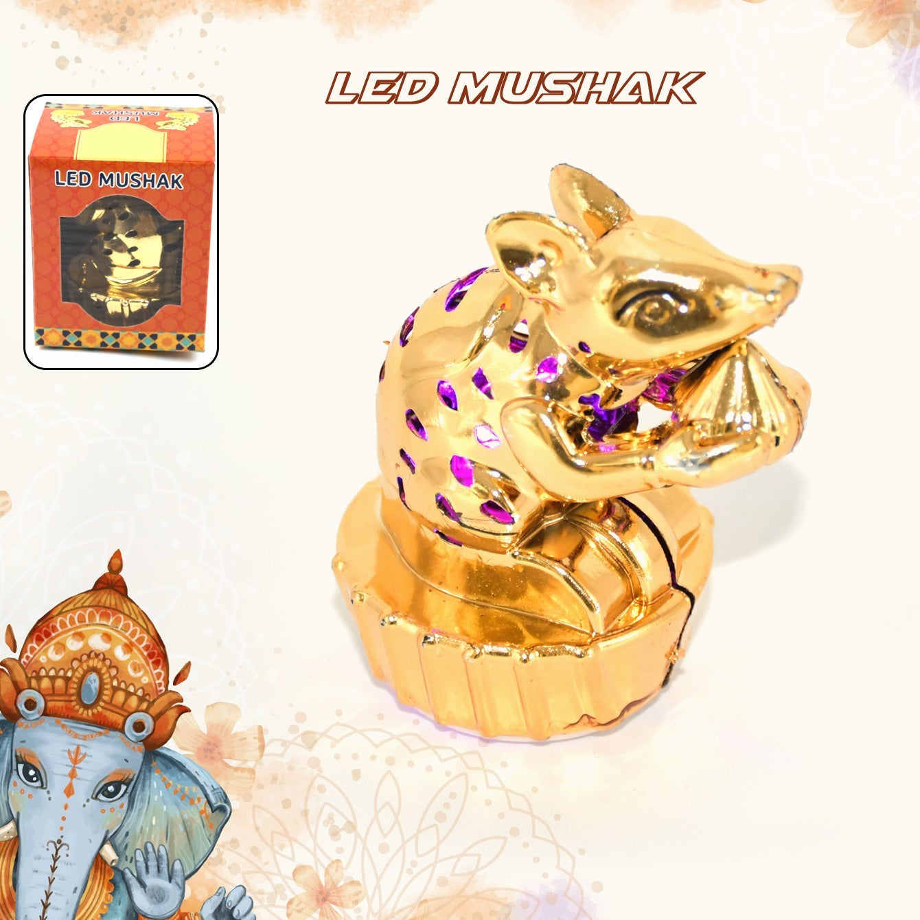 Multicolour Led Mushak Led Mooshak For Ganpati Decorations (1 Pc) - Happy Price - Image 1