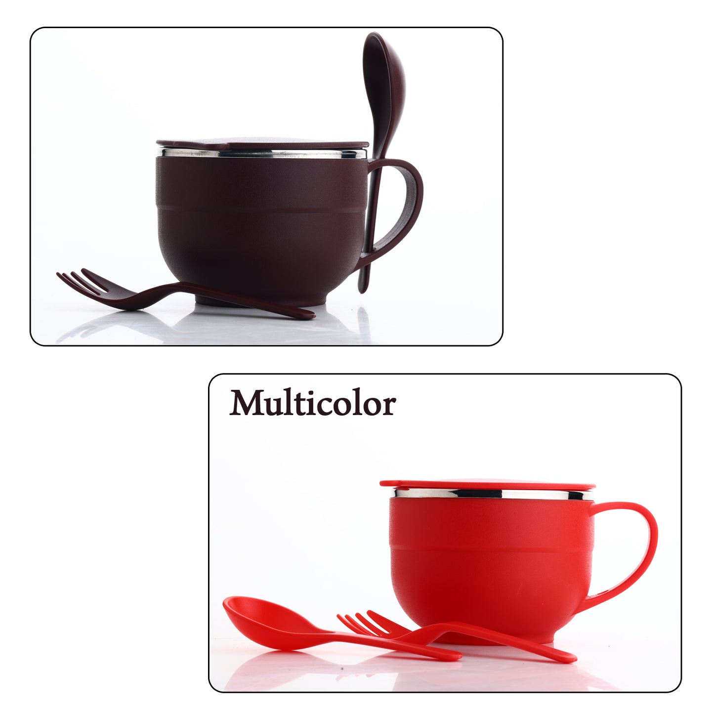 Noodles Soup Bowl With Spoon And Fork Handle Spoon Holder Stainless Steel Bowl And Spoon Set Stainless Steel Storage - Happy Price - Image 7