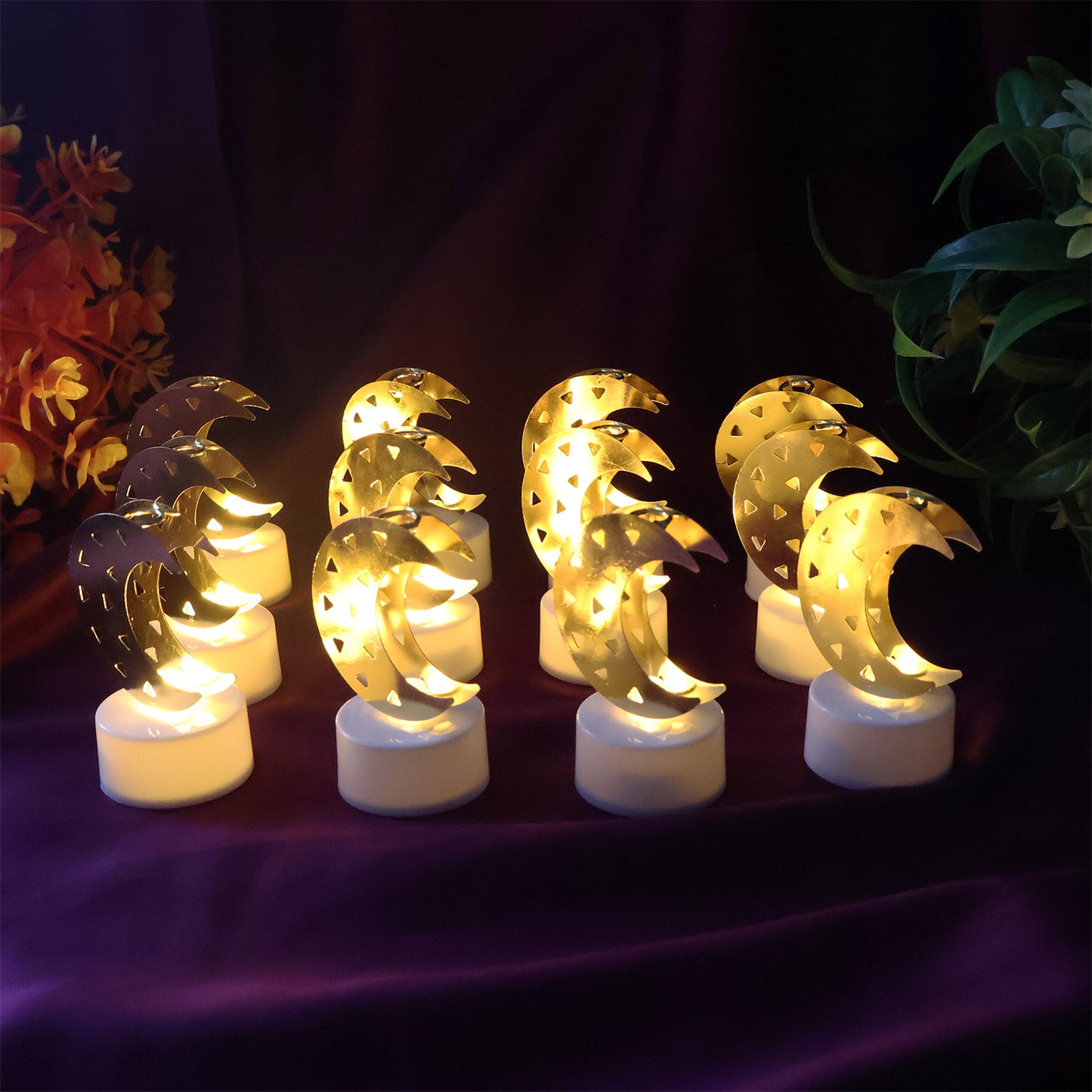 Decorative Moon Shaped Flameless LED Candles - 12 Pc Set for Ambiance - Happy Price - Image 4
