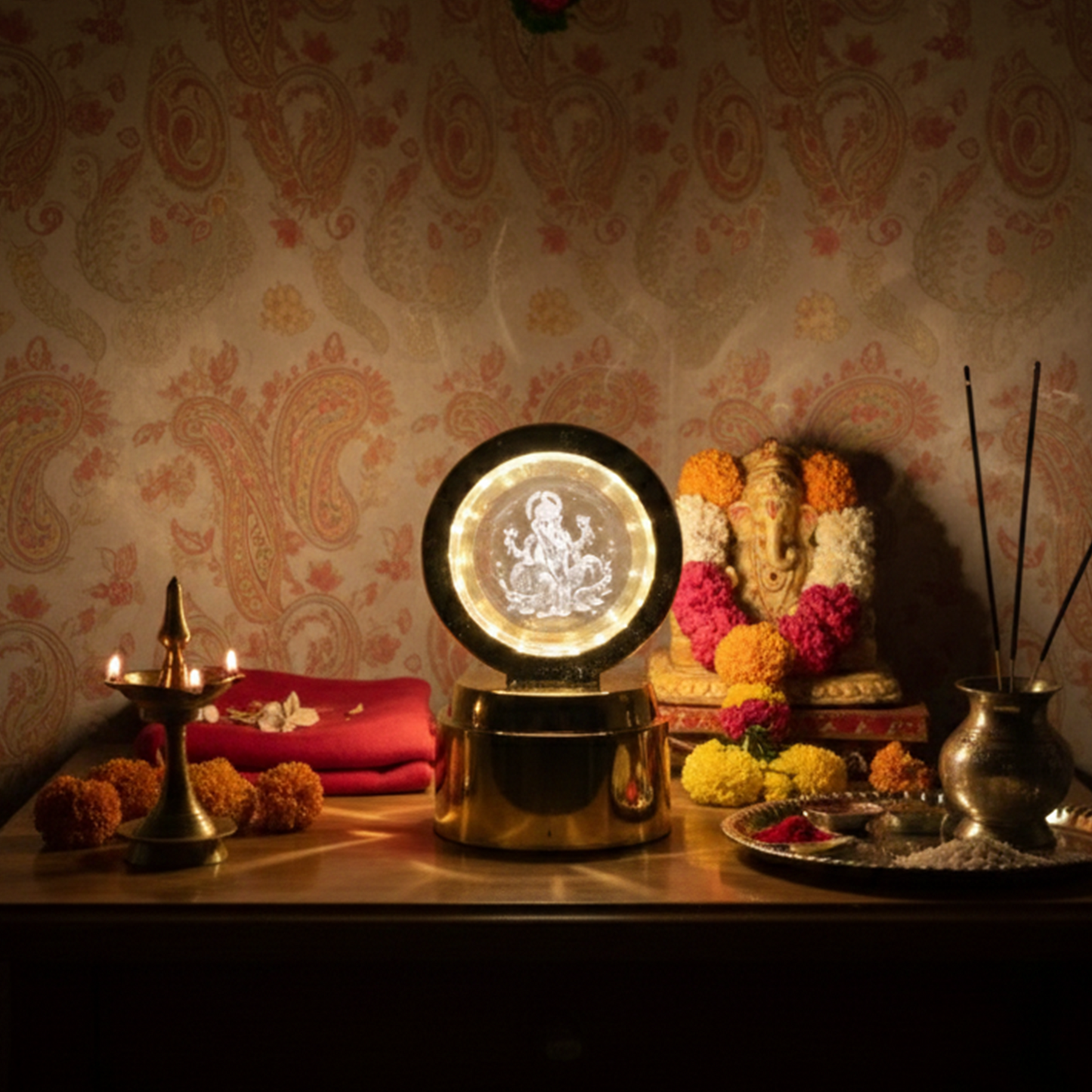 Ganpati Bapa Crystal Ball Night Light with LED - Spiritual Home Decor (1 Pc) - Great Price - Image 7