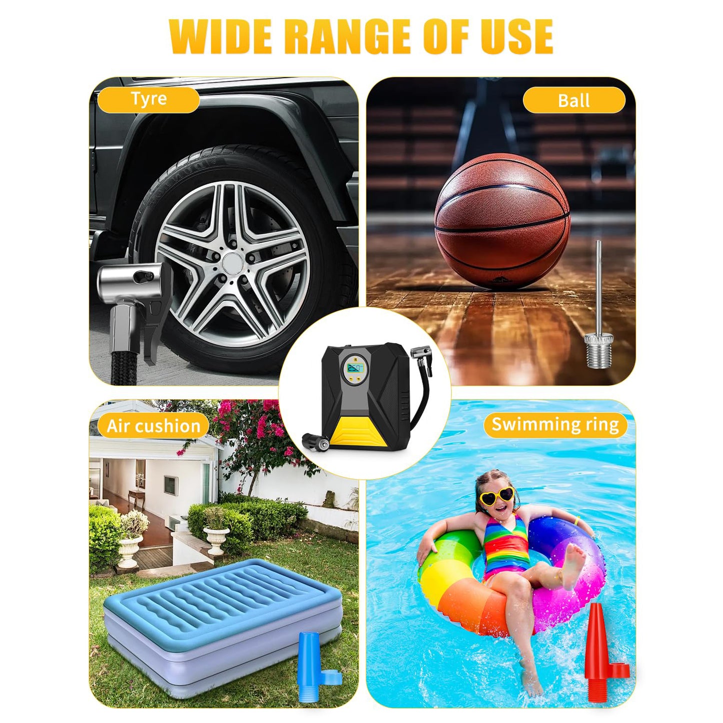 Portable Digital Tyre Inflator - 12V Car Air Compressor with Auto Shut-off & LCD Display (1 Pc) - Happy Price - Image 4