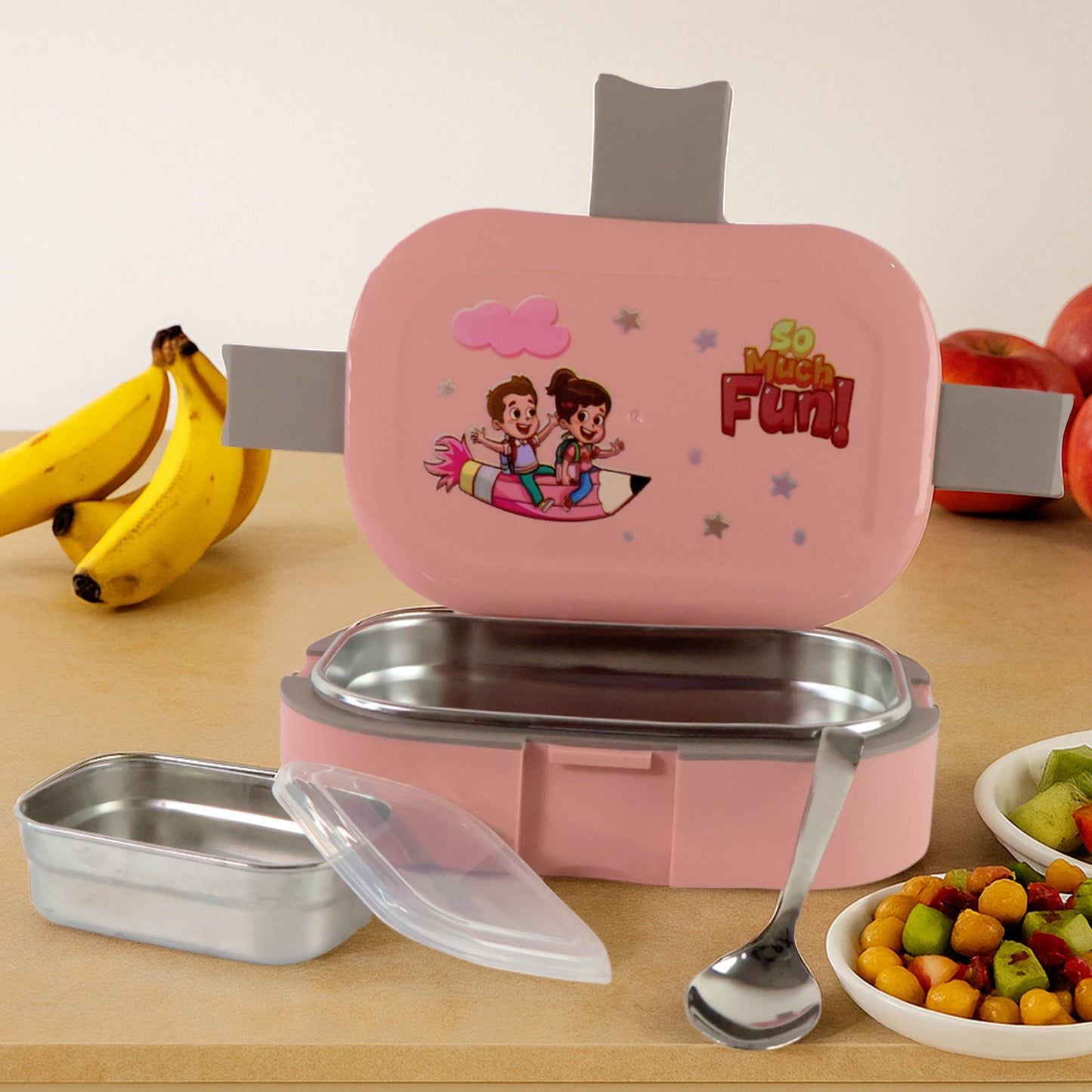 Kids Cartoon Lunch Box Set with Stainless Steel Tray - 1 Set - Happy Price - Image 4
