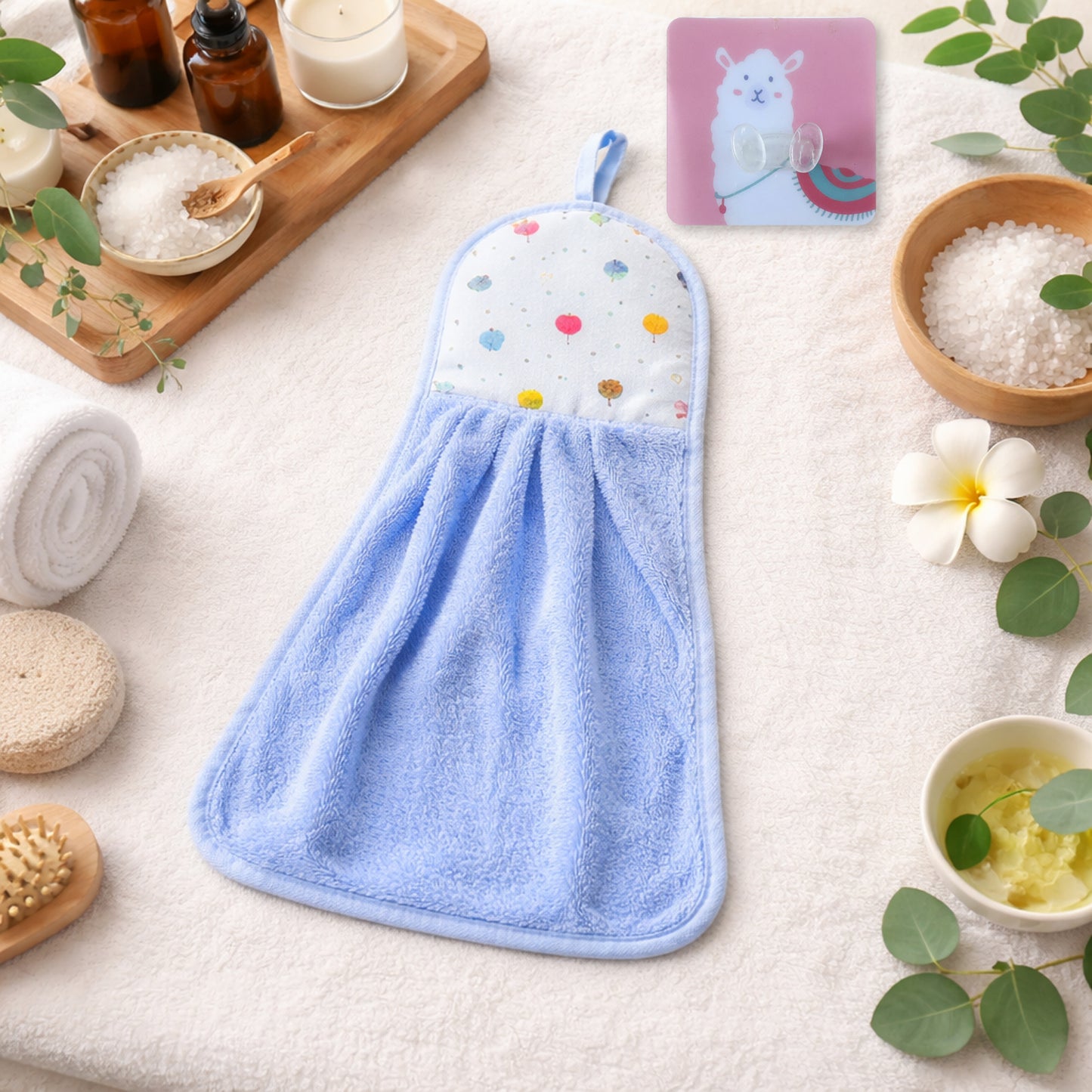 Absorbent Microfiber Hanging Hand Towel with Adhesive Hook for Kitchen & Bathroom - Happy Price - Image 2