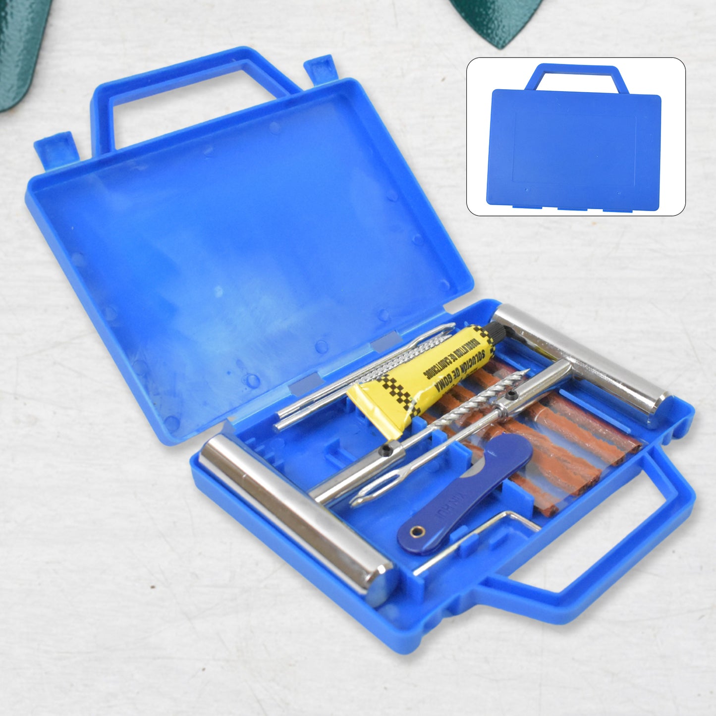 Portable Tire Repair Kit Tyre Repairing Tool Set With Box (13 Pcs Set) - Happy Price - Image 2
