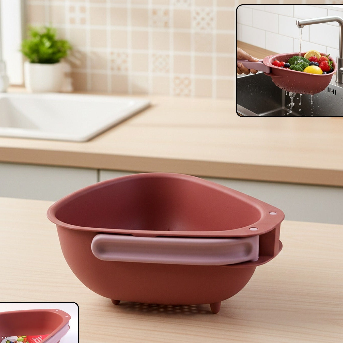 Foldable Kitchen Colander with Handle and Drain Base - 1 Pc - Happy Price - Image 1