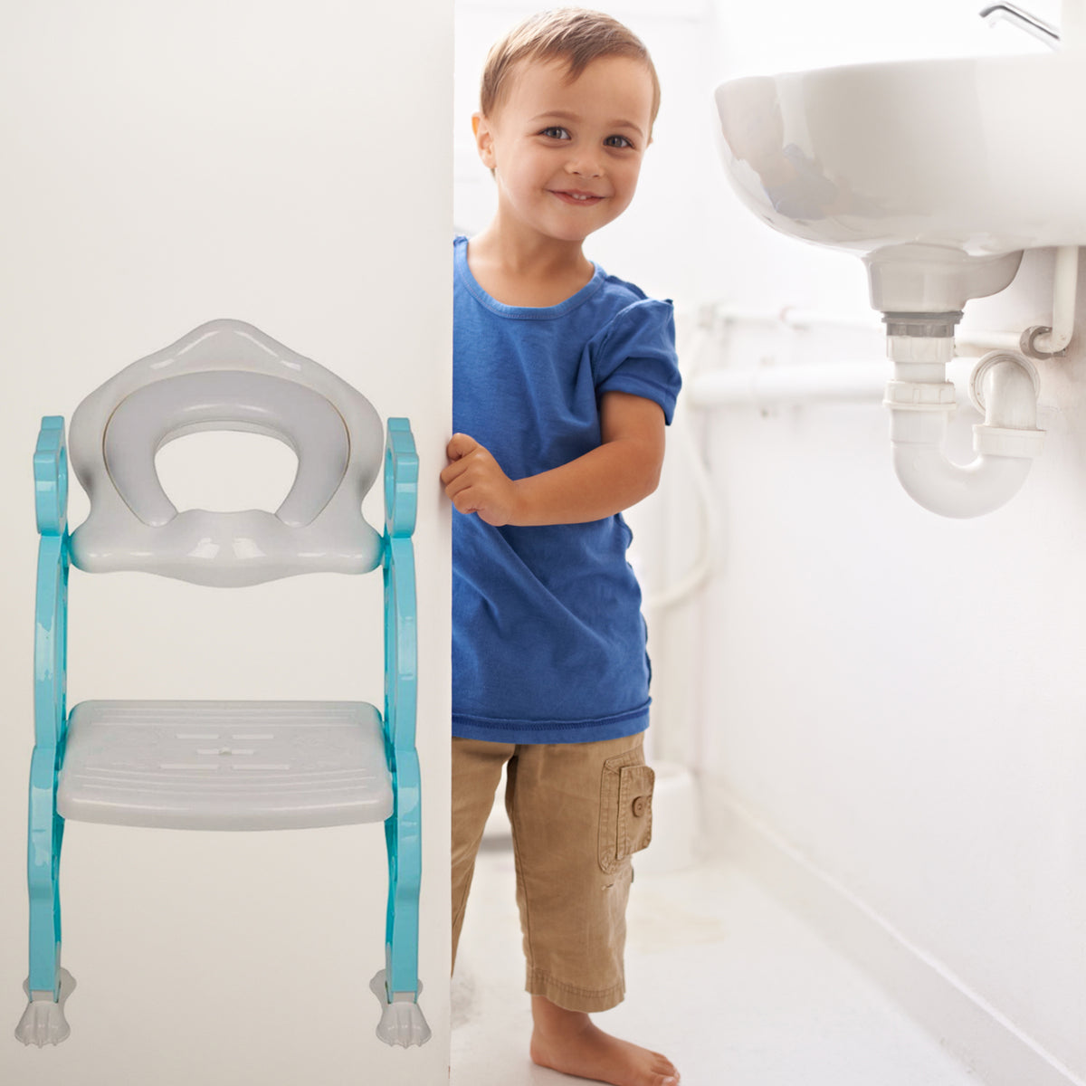 2 In 1 Potty Training Toilet Seat With Step Stool Ladder For Boy And Girl Baby Toddler Kid Childrens Toilet Training Seat Chair With Soft Padded Seat And Sturdy Non-slip Wide Step Make Potty Easier For Your Kids (Multi-color) - Happy Price - Image 4