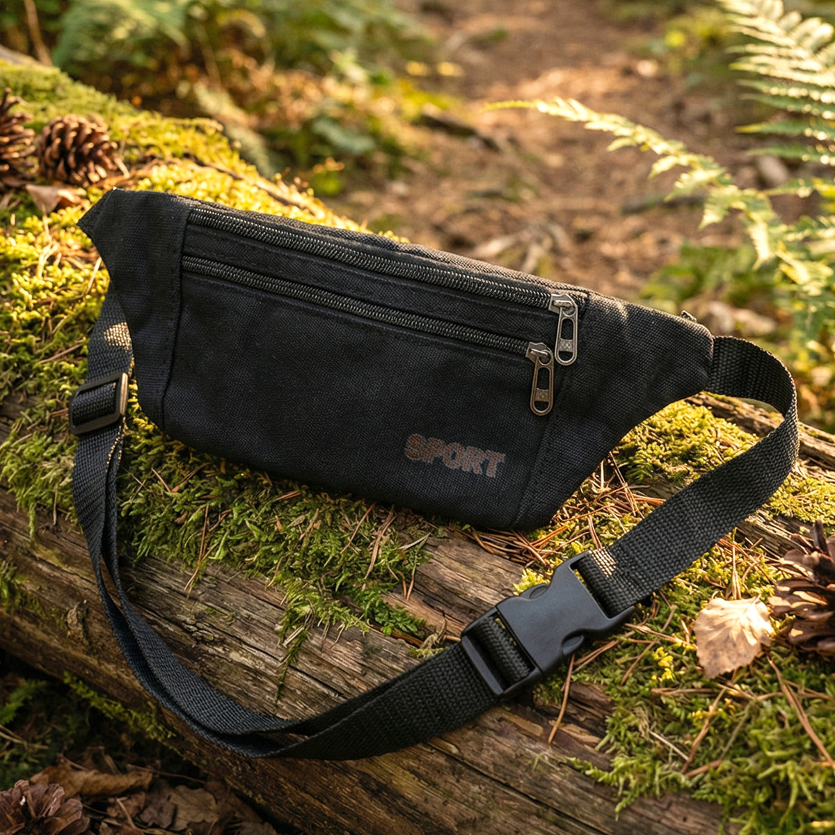 Black Sports Waist Bag (1 Pc) - Adjustable Strap Fanny Pack for Running & Travel - Happy Price - Image 5