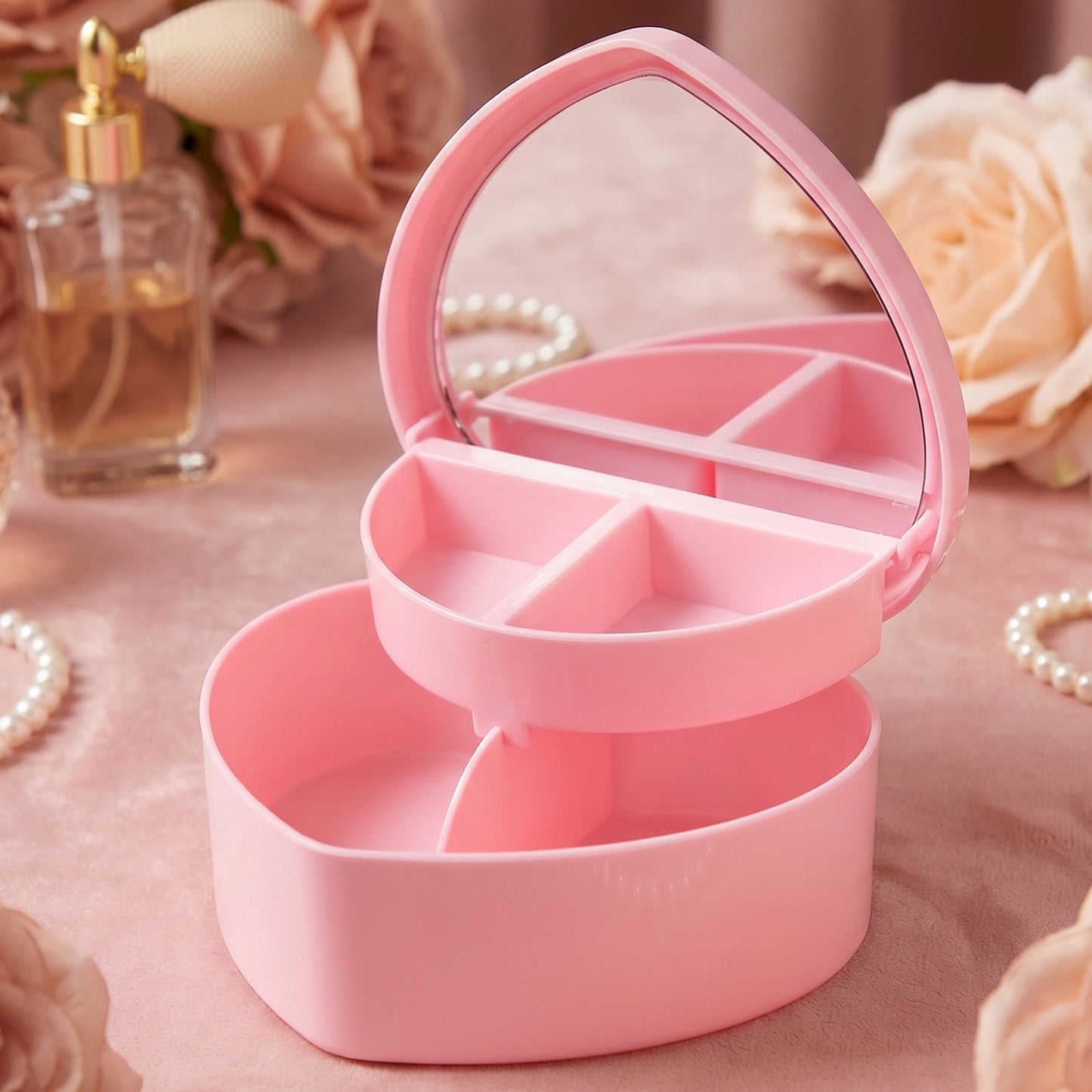 Portable Makeup Organizer Box with Mirror and Tray - 1 Pc - Great Price - Image 3
