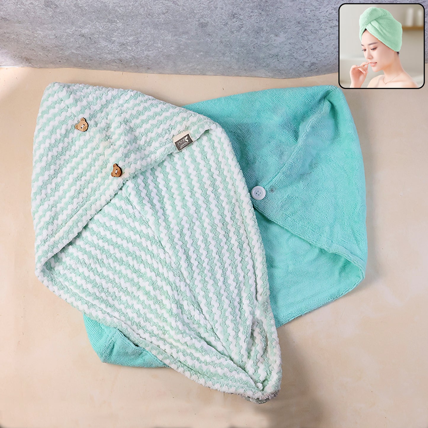 Soft Microfiber Hair Drying Towel Wrap with Button Lock (1 Pc) - Happy Price - Image 2