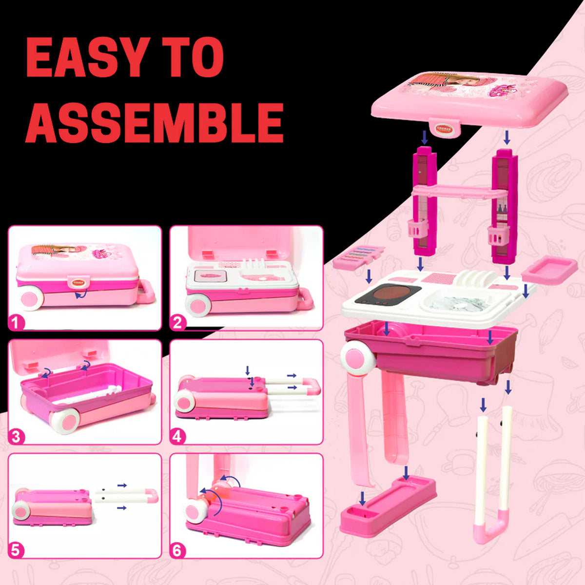3 In 1 Kitchen Set For Kids Portable Pretend Play Toys For Kids With Suitcase (1 Set) - Happy Price - Image 5