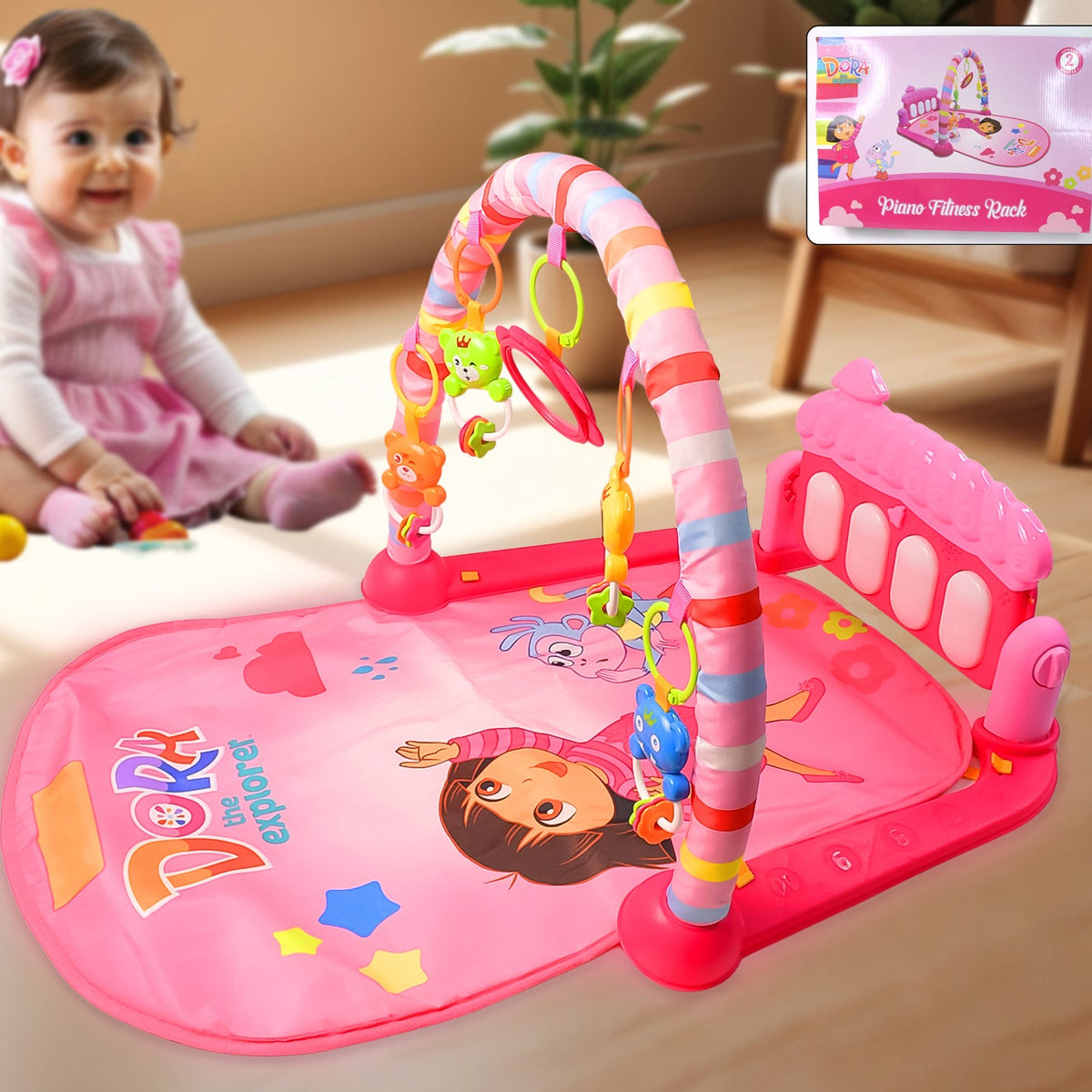 2in1 Baby Kick And Play Piano Gym Mat Fitness Rack (1 Set) - Happy Price - Image 1
