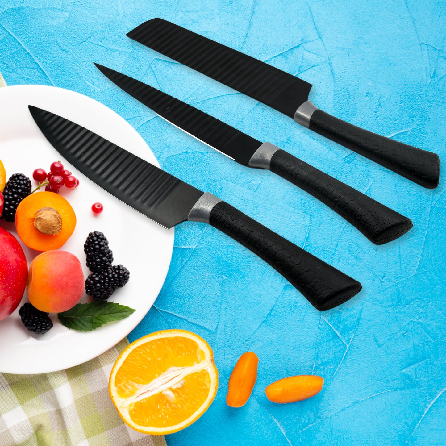 6 Pieces Professional Kitchen Knife Set Meat Knife Chefs Knife With Non-slip Handle For Home Kitchen And Restaurant With Chef Peeler And Scissor (Stainless Steel 6 Pcs Set) - Happy Price - Image 2