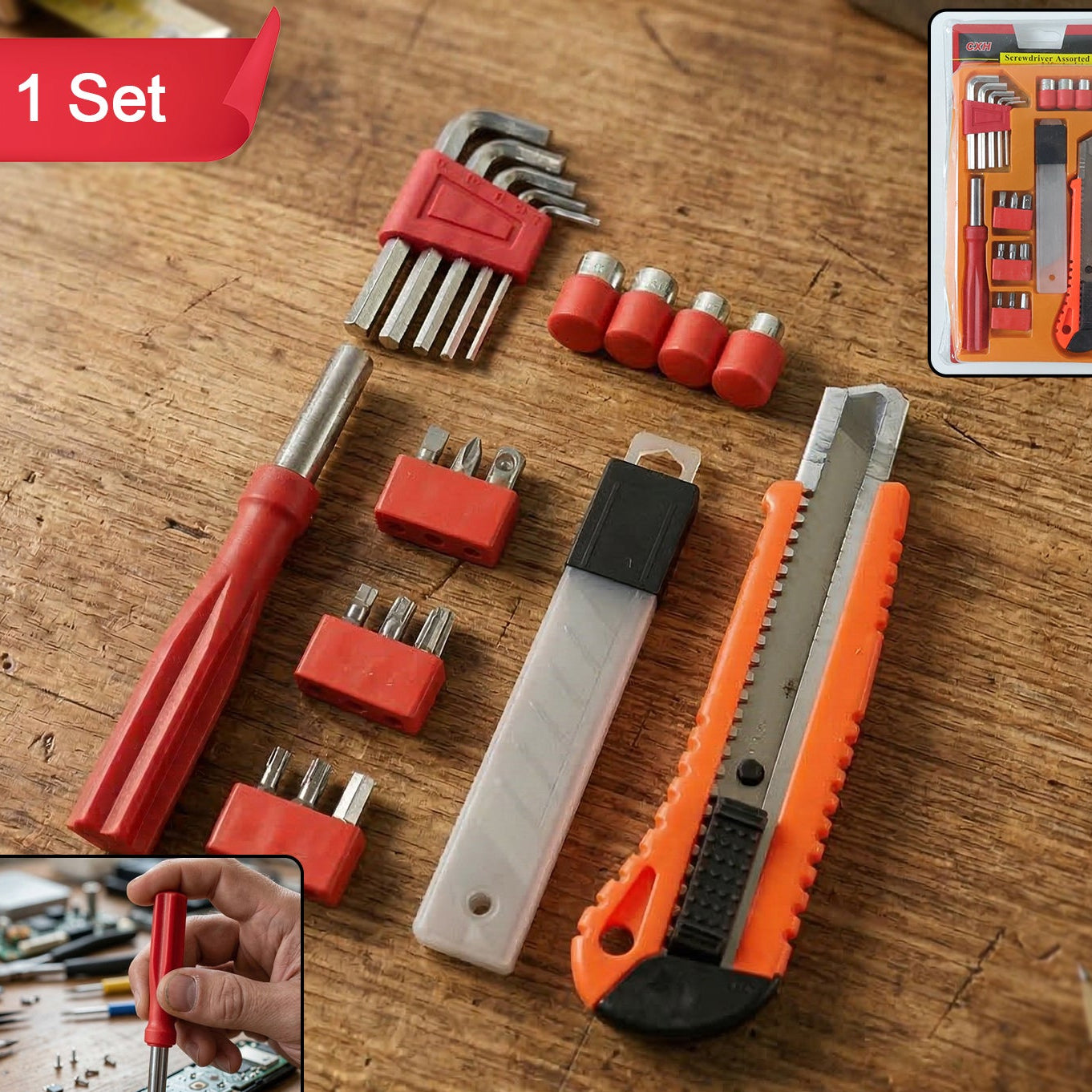 All-in-One Handyman Tool Kit Set - Precision Screwdrivers & Utility Knife (1 Set) - Great Price - Image 1