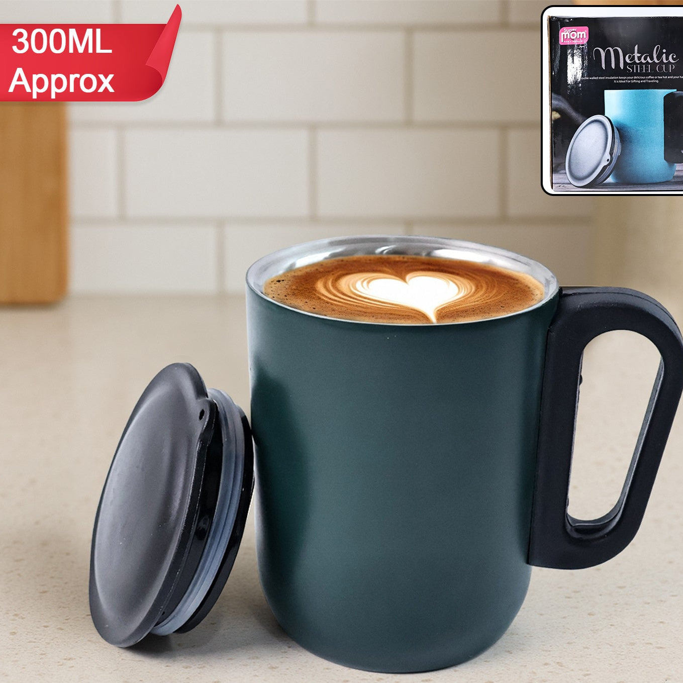 Supermom Metallic Stainless Steel Insulated Mug With Lid Approx 300ml (1 Pc) - Happy Price - Image 1