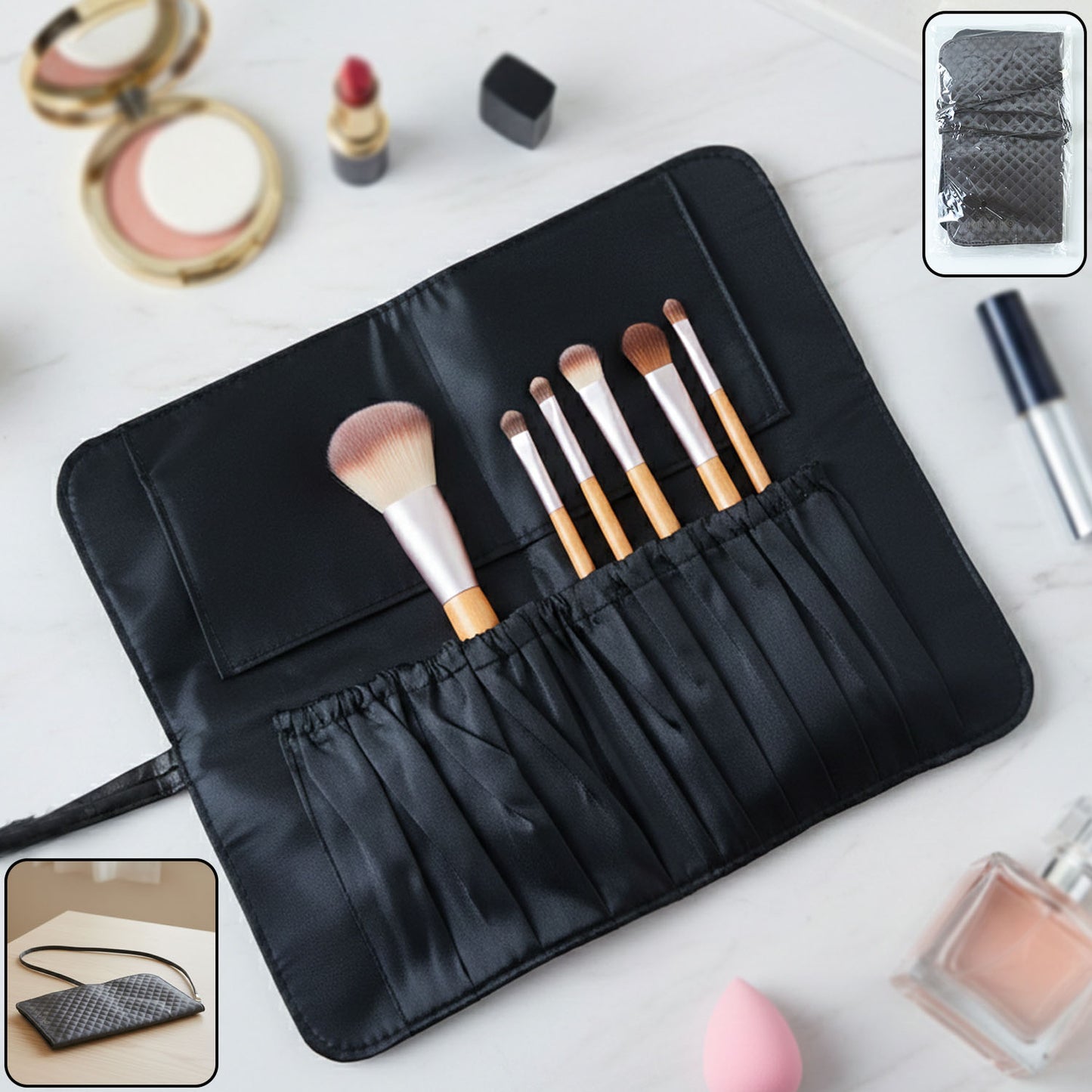Foldable Makeup Brush Organizer Pouch (1 Pc) - Travel-Friendly Cosmetic Brush Holder - Happy Price - Image 2