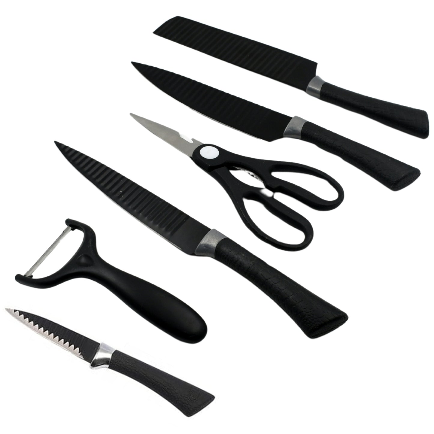 6 Pieces Professional Kitchen Knife Set Meat Knife Chefs Knife With Non-slip Handle For Home Kitchen And Restaurant With Chef Peeler And Scissor (Stainless Steel 6 Pcs Set) - Happy Price - Image 4