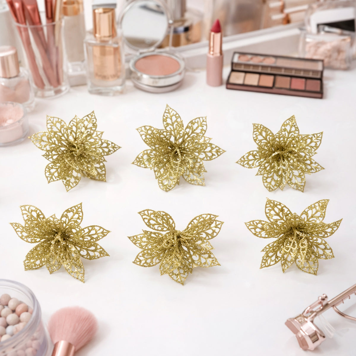 Glitter Flower Hair Clips - 6 Pc Mix Color Set for Women & Girls - Happy Price - Image 3