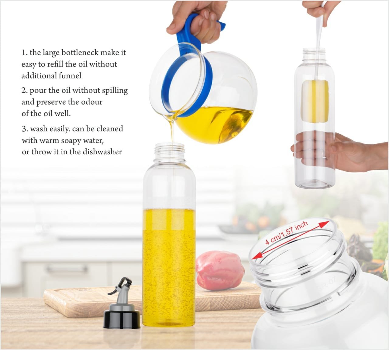1ltr Oil Dispenserwith Lid - Clear Drip Free Spout Controlled Use - Happy Price - Image 5