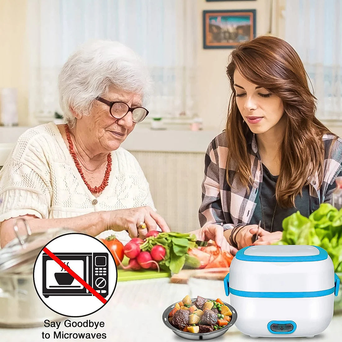 3-in-1 Electric Lunch Box with Stainless Steel Bowls - Happy Price - Image 4