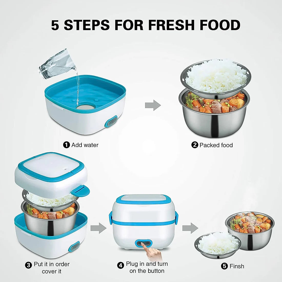 3-in-1 Electric Lunch Box with Stainless Steel Bowls - Happy Price - Image 5