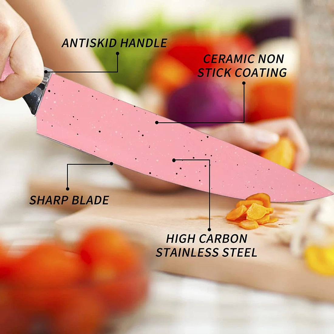 6 Piece Stainless Steel Kitchen Knife Set with Ceramic Coating, Scissor & Peeler - Happy Price - Image 2