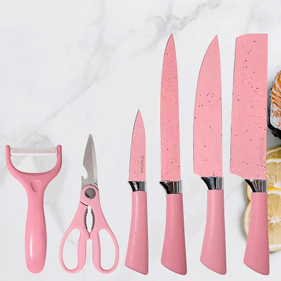6 Piece Stainless Steel Kitchen Knife Set with Ceramic Coating, Scissor & Peeler - Happy Price - Image 5