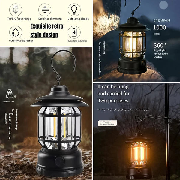 Retro LED Camping Lantern, Type-C Rechargeable - Happy Price - Image 5