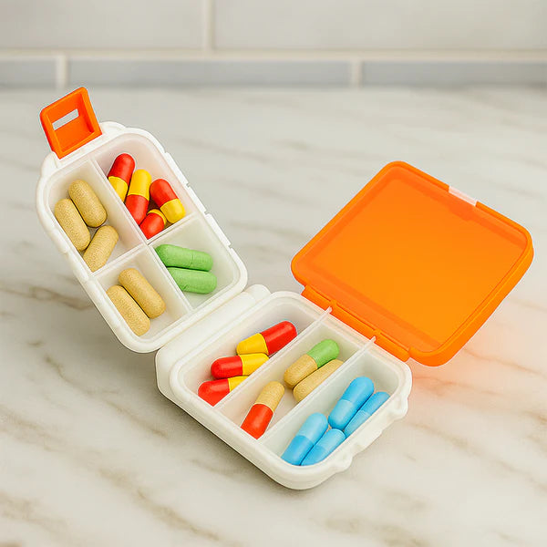 Dual-Sided Pill Organizer Box (1 Pc) - 8 Compartments, Travel Medicine Case - Happy Price - Image 2
